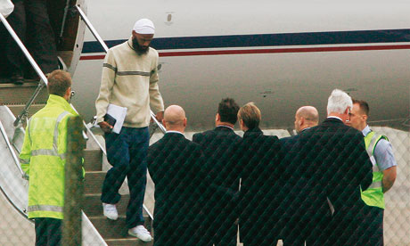 Binyam Mohamed arrives at Northolt after his release from Guantánamo