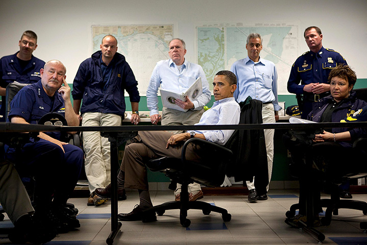Obama by Pete Souza : 2010: Barack Obama listens during a briefing about the Gulf Coast 