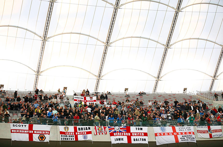Poland v England: England fans sit under the roof at the National Stadium in Warsaw