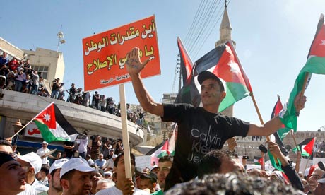 Jordanians call for constitutional reform during a demonstration in Amman earlier this month