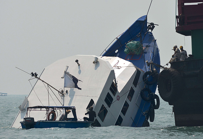 Hong Kong ferry: The bow of the Lamma IV boat is partially submerged 