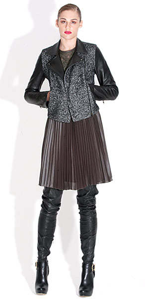 The line-up: Leather: Leather and tweed jacket