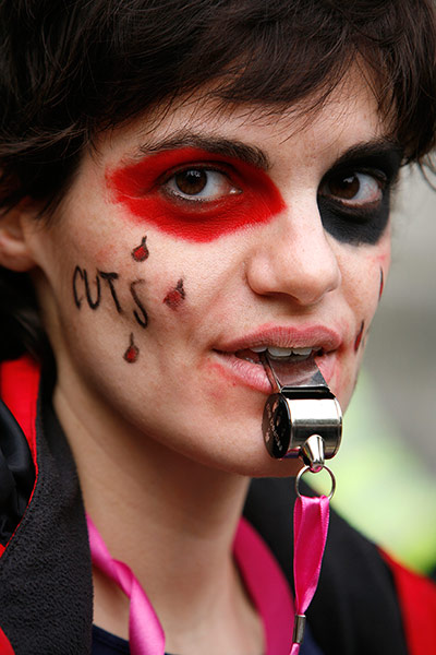 TUC march: A whistling protester