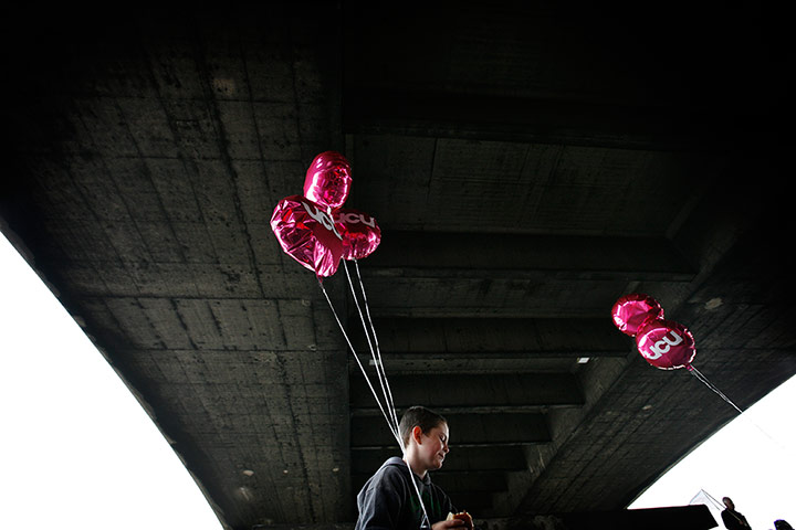 TUC march: Under Waterloo Bridge