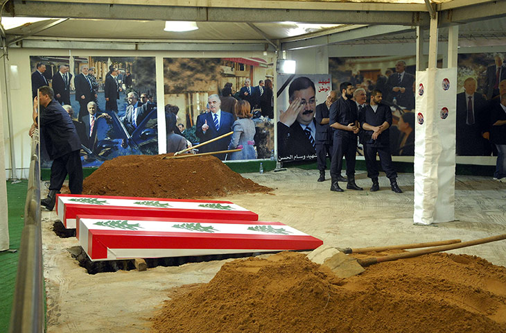 Beirut funeral: The graves of General Wissam al-Hassan and his bodyguard