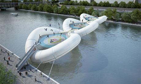 Aerial view of the inflatable bridge