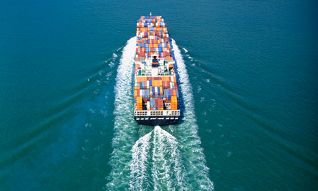 Container ship crosses the English channel