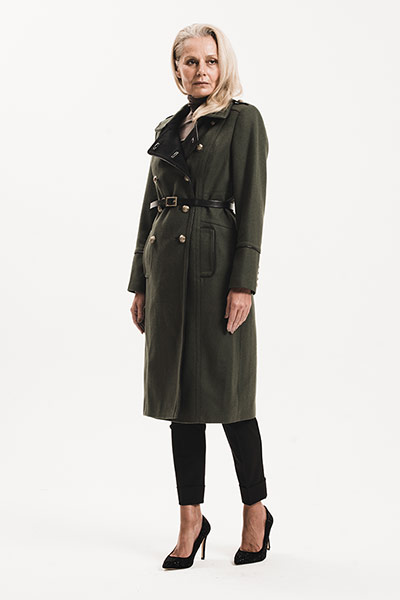 All Ages: Military: Model wears green coat