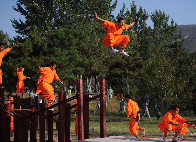Kung Fu festival : Kung Fu Monks of Shaolin perform kung fu during the welcome ceremony 