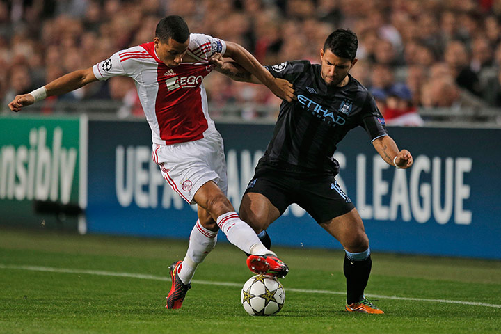 Wed Champs League: Manchester City's Sergio Aguero and Ajax's Ricardo van Rhijn