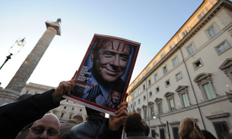 Italians celebrate after Silvio Berlusconi was forced to resign in 2011.