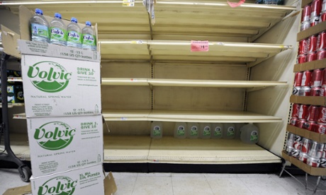 Most of the emergency rations of water delivered to a Gristedes grocery store on York Avenue on the Upper East Side the previous day have gone already as New York residents are stocking up to prepare for the arrival of Hurricane Sandy.