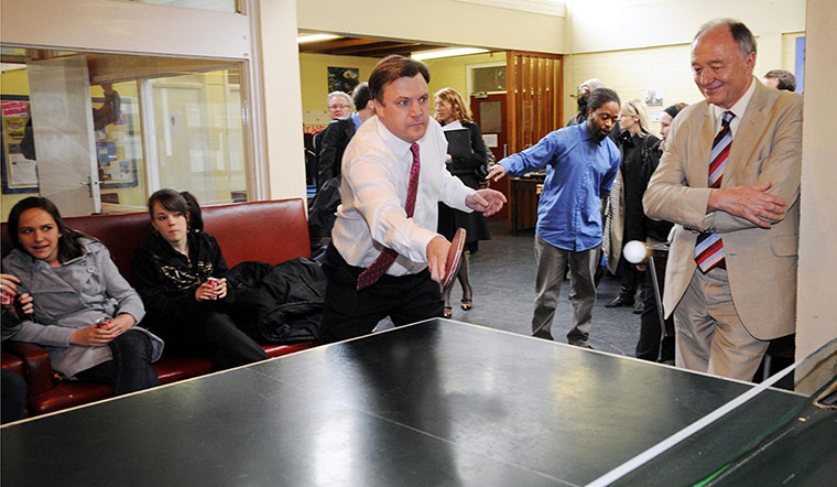 Ed Balls Action Man: Ed Balls table tennis with Ken Livingstone
