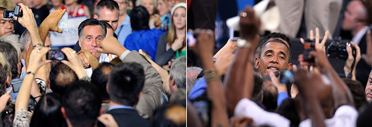 Obama and Romney: Romney and Obama with supporters