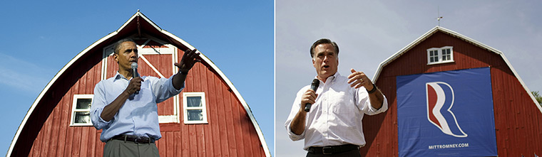 Obama and Romney: Obama and Romney making speeches