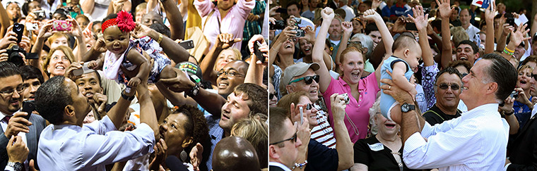 Obama and Romney: Obama and Romney holding babies