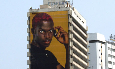 Mobile phone ad on buidling, Nigeria
