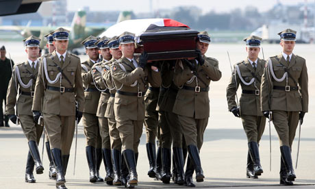 Coffin with the body of late Polish President Lech Kaczynski