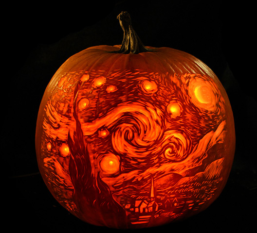 Pumpkins: The Maniac Pumpkin Carvers' interpretation of Starry Night