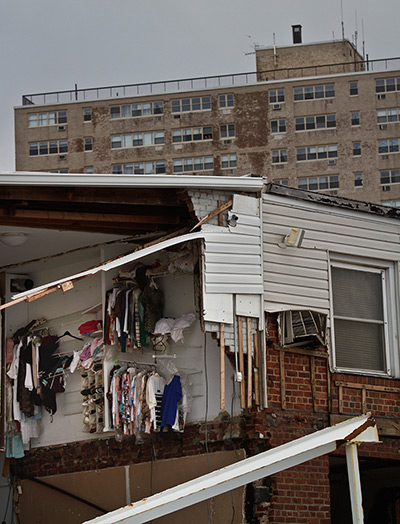 Coastal aftermath: A second floor closet is exposed in a beachfront house