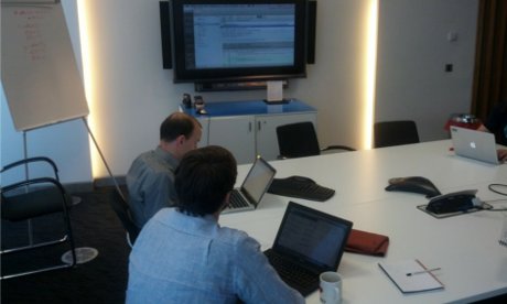 Some of the Guardian's developers working on Coursera's Functional Programming Principles in Scala course 