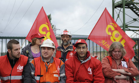 French CGT labour union workers block ac