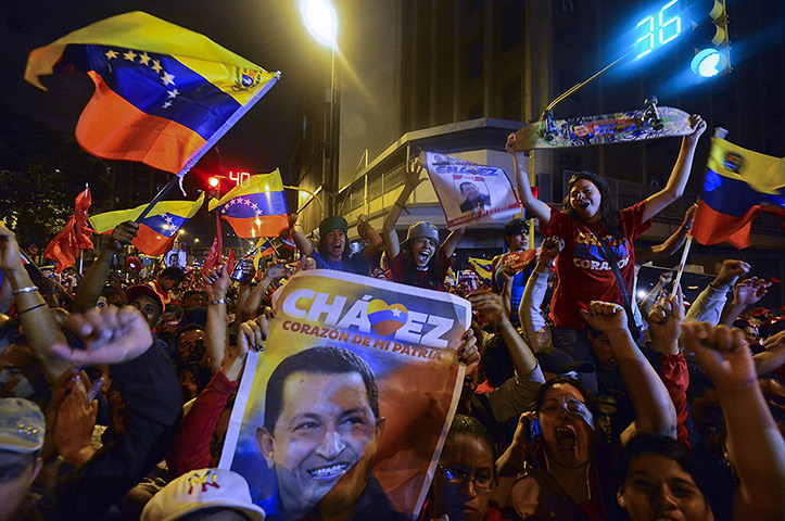Venezuela elections: Supporters of Venezuelan President Hugo Chavez celebrate