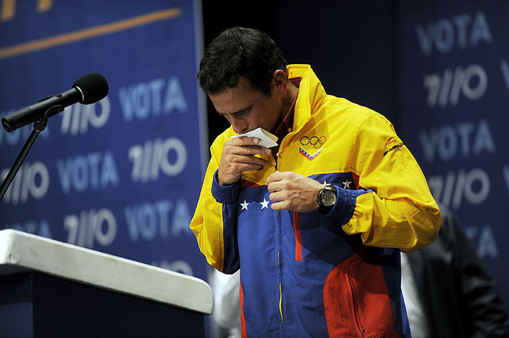 Venezuela elections: Presidential candidate Henrique Capriles after speaking to supporters