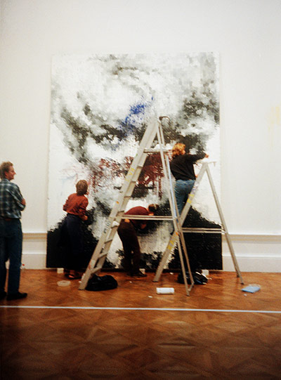 Defaced art: Myra Hindley portrait by Marcus Harvey being cleaned 