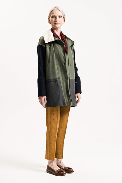 All Ages: Woollen Coats: Model wear green and black woollen coat