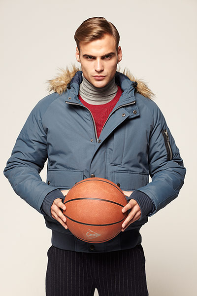 Fashion: Mens Coats: Male model wearing puffer jacket