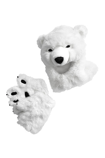 Fashion: UNICEF: UNICEF children's clothes at H&M. Polar bear hood and gloves, £14.99