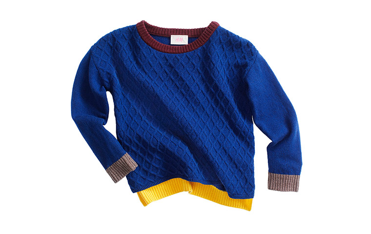 Fashion: UNICEF: UNICEF children's clothes at H&M. Boy’s bright sweater, £24.99