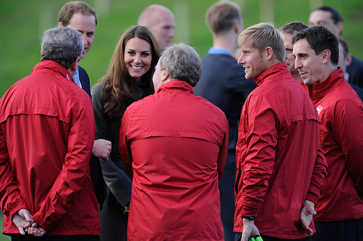 St Georges: The Duke and Duchess of Cambridge chat with Roy Hodgson and coaching staff