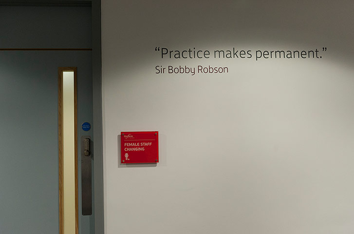 St Georges: A quote from Bobby Robson in a corridor