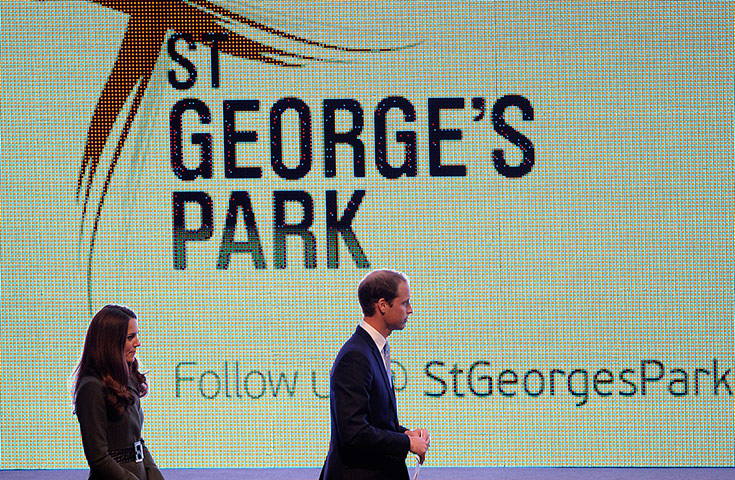 St Georges: The Duke and Duchess of Cambridge walk into the sports hall for the launch