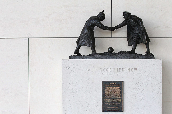 St Georges: The All Together Now statue and plaque outside the Hilton Hotel 