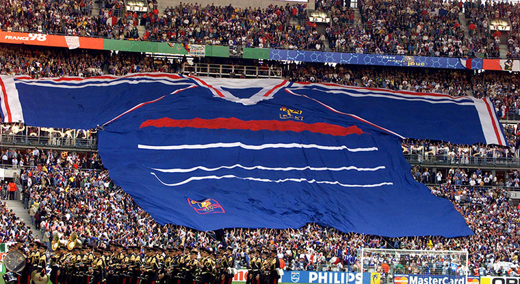 Tifo: French fans hold a giant shirt