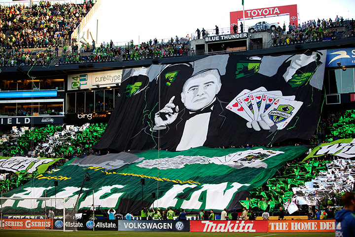 Tifo: Seattle Sounders supporters display their tifo