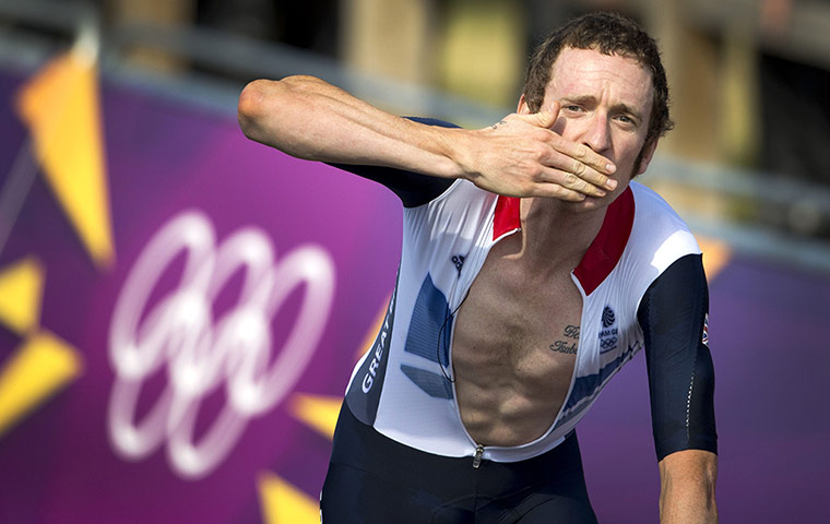 Bradley Wiggins: Bradley Wiggins celebrates after winning gold at the 2012 Olympics