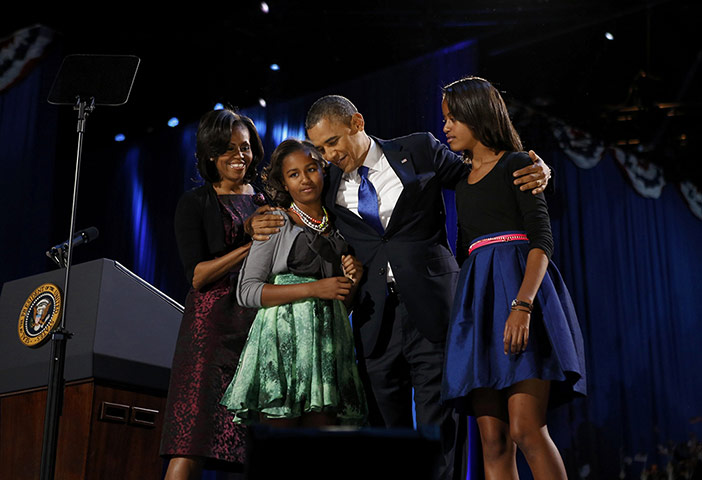 20 Photos: President Obama with his family at their election victory rally in Chicago