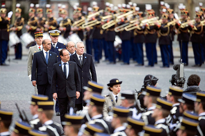 Remembrance Day: Paris, France: Francois Hollande and prime minister Jean-Marc Ayrault
