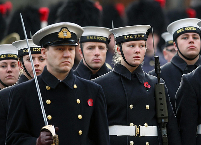 UK Remembrance Day: Service personal at the Stone of Remembrance, Edinburgh