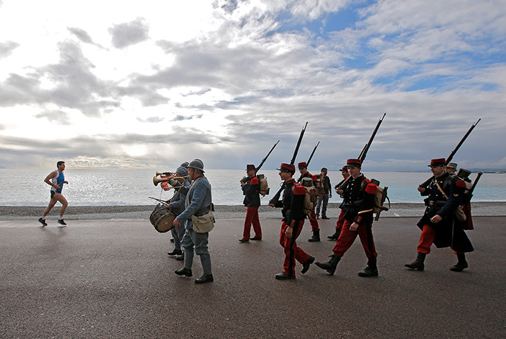 24 hours: Nice, France: Men in French first world war infantry uniforms
