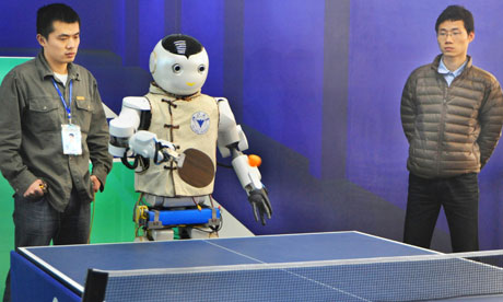Robot plays ping pong in Shanghai