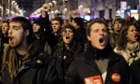 Protesters shout slogans during a general strike in Madrid, Spain, Wednesday, Nov. 14, 2012.