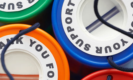 Colorful money boxes, view from above. Image shot 2007. Exact date unknown.