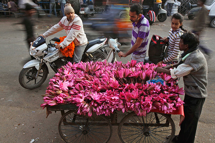 24 hours in pictures: A roadside vendor selling water lilies