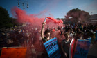 Demonstrators march during a protest against austerity measures by workers in Rome