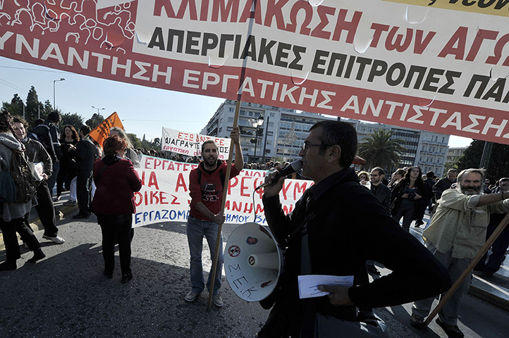 Euro protests: Athens, Greece: Protesters chant slogans outside the Greek parliament
